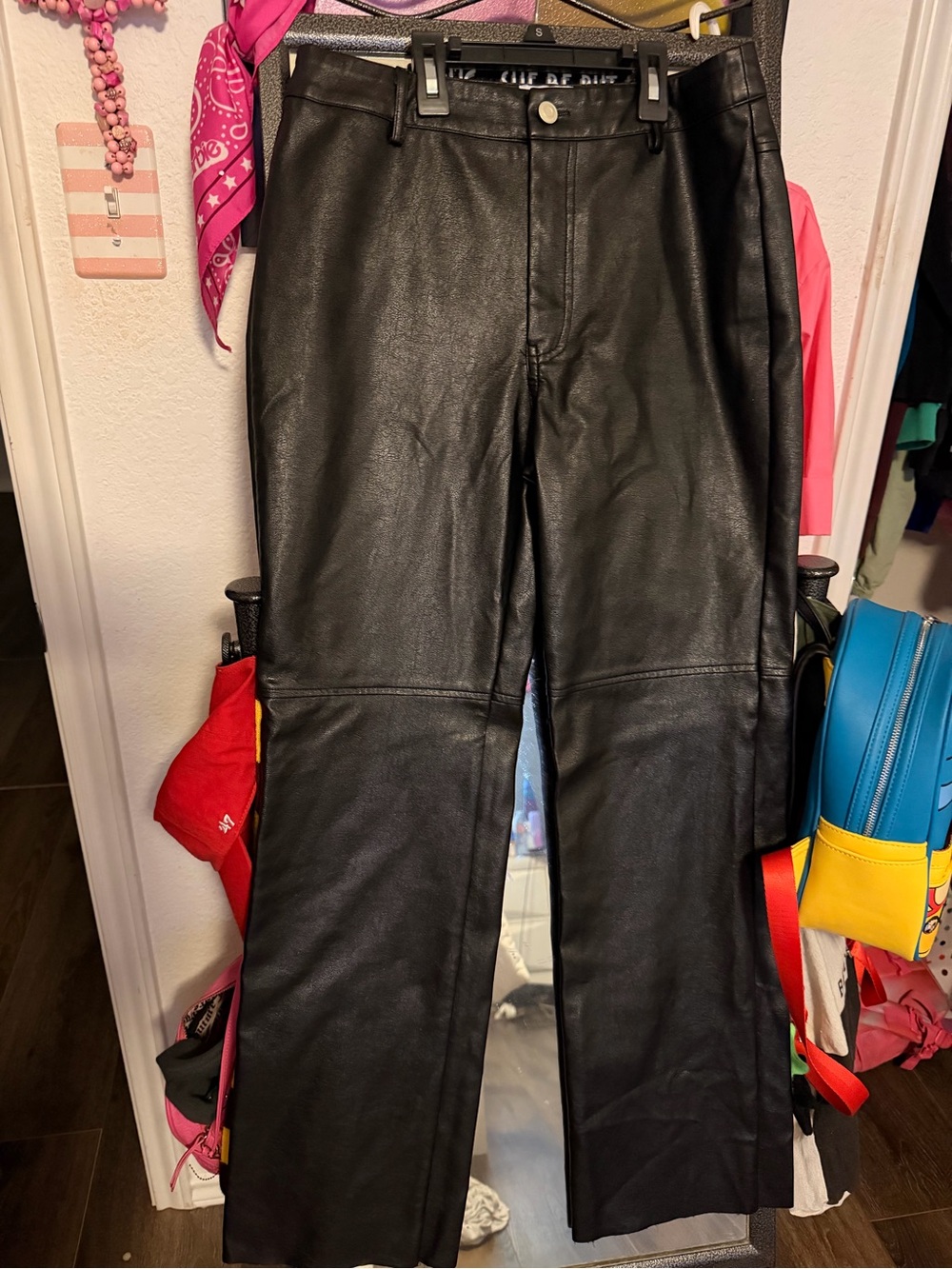 Princess Polly Black Faux Leather Flare Pants size 8 NWOT great for fall/winter
